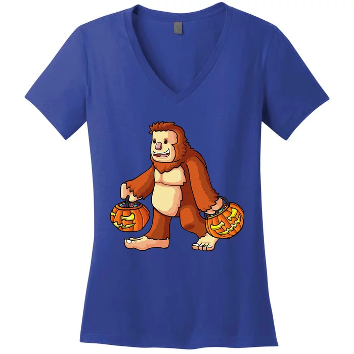 Halloween Bigfoot Trick Or Treat Pumpkin Tee Women's V-Neck T-Shirt