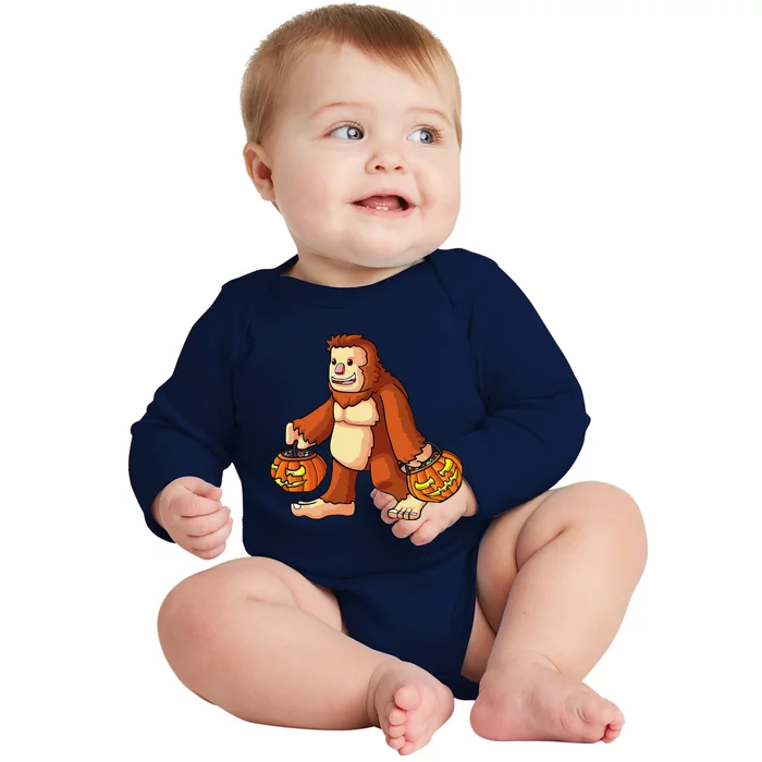 Halloween Bigfoot Trick Or Treat Pumpkin Tee Baby Long Sleeve Bodysuit