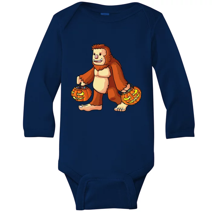 Halloween Bigfoot Trick Or Treat Pumpkin Tee Baby Long Sleeve Bodysuit