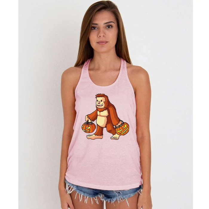 Halloween Bigfoot Trick Or Treat Pumpkin Tee Women's Knotted Racerback Tank