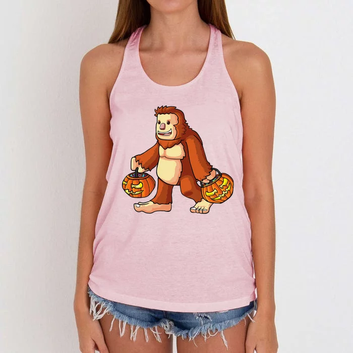 Halloween Bigfoot Trick Or Treat Pumpkin Tee Women's Knotted Racerback Tank