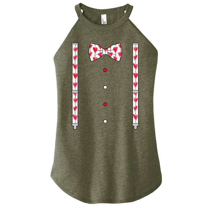 Hearts Bow Tie & Suspenders Valentines Day Boy Women’s Perfect Tri Rocker Tank