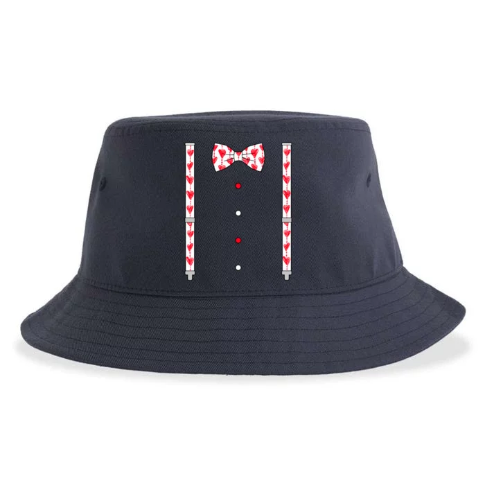 Hearts Bow Tie & Suspenders Valentines Day Boy Sustainable Bucket Hat