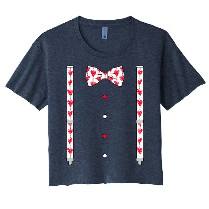 Hearts Bow Tie & Suspenders Valentines Day Boy Women's Crop Top Tee