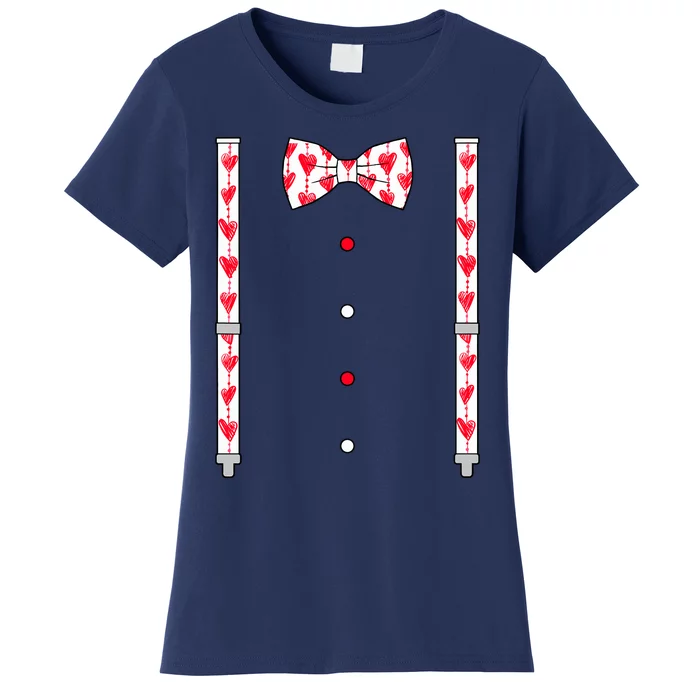 Hearts Bow Tie & Suspenders Valentines Day Boy Women's T-Shirt