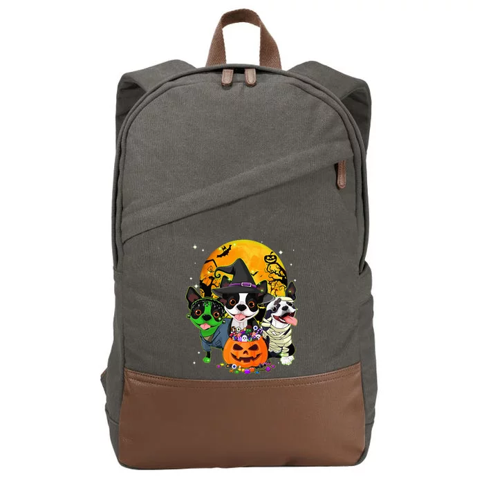 Hilarious Boston Terrier Witch Halloween Dog Outfits Pumpkin Cotton Canvas Backpack