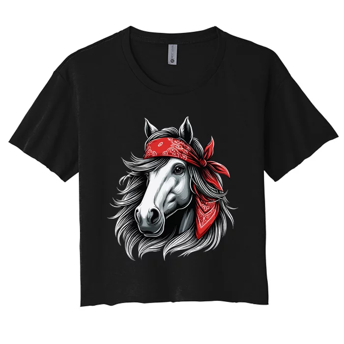 Horse Bandana T For Horseback Riding Horse Lover Women's Crop Top Tee