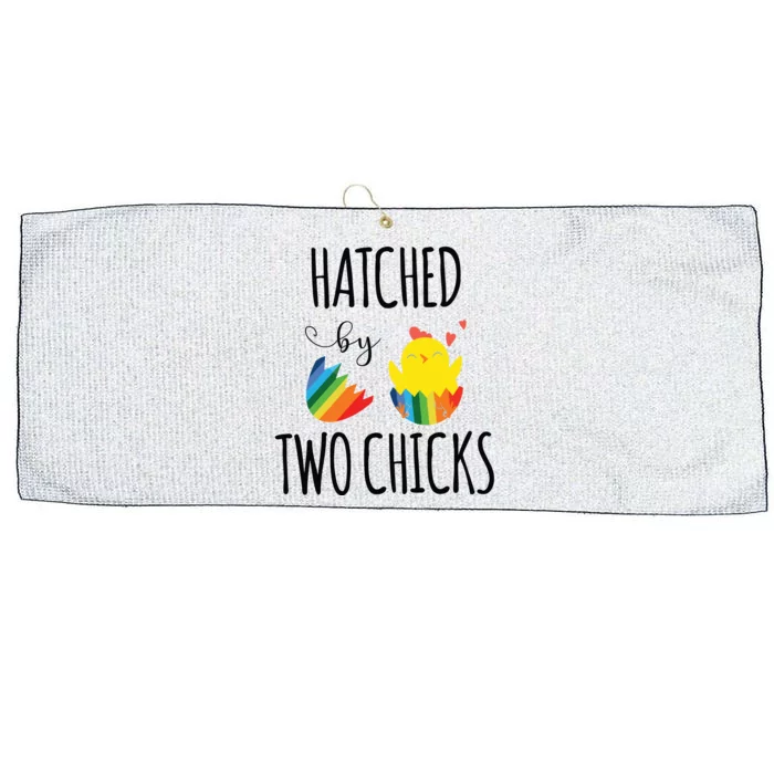 Hatched By Two Chicks Cute Lgbt Baby Announce Large Microfiber Waffle Golf Towel