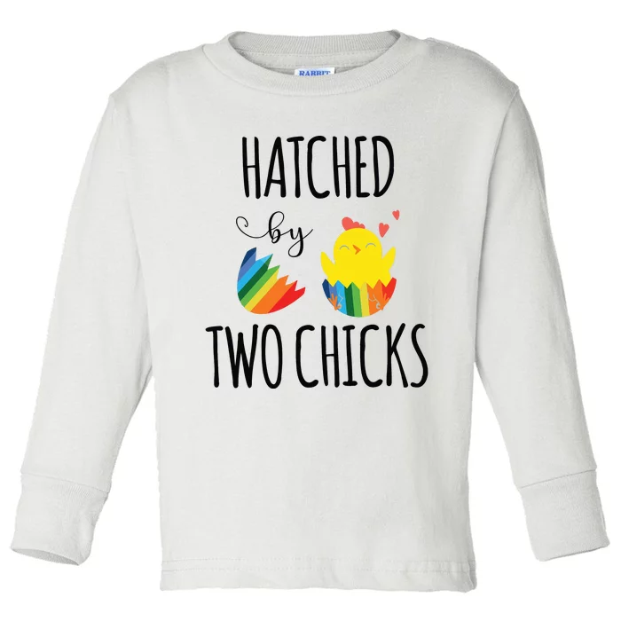 Hatched By Two Chicks Cute Lgbt Baby Announce Toddler Long Sleeve Shirt