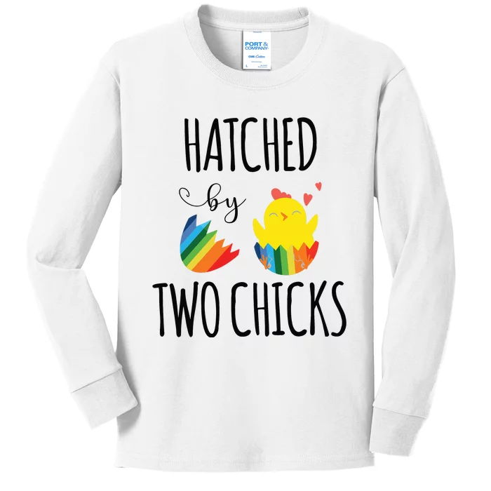 Hatched By Two Chicks Cute Lgbt Baby Announce Kids Long Sleeve Shirt