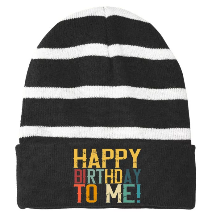 Happy Birthday to Me Birthday Party Design Striped Beanie with Solid Band