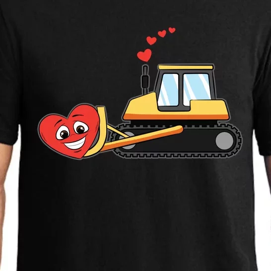 Heart Bulldozer Valentines Day Cool Love Construction Cute Gift Pajama Set