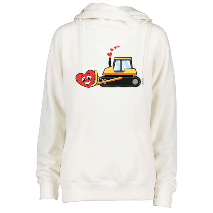 Heart Bulldozer Valentines Day Cool Love Construction Cute Gift Womens Funnel Neck Pullover Hood