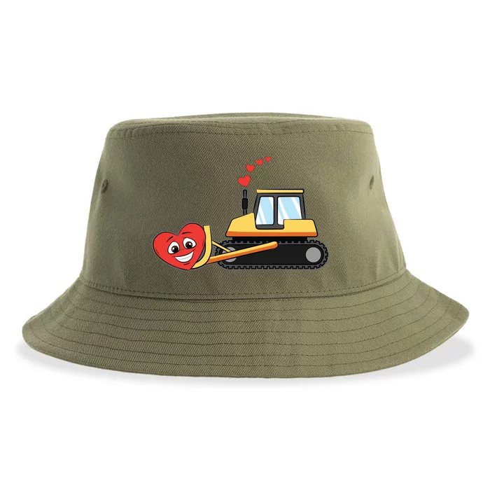 Heart Bulldozer Valentines Day Cool Love Construction Cute Gift Sustainable Bucket Hat