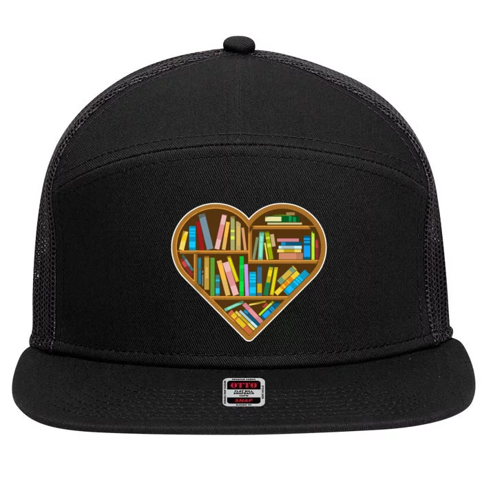 Heart Books Valentines Day Reading Nerds Reader Bookworms 7 Panel Mesh Trucker Snapback Hat