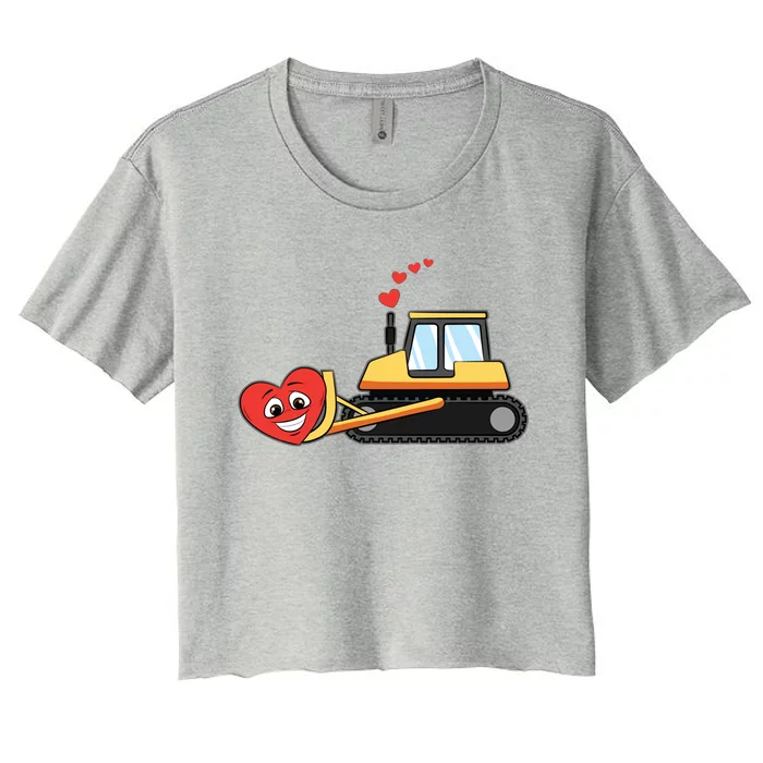 Heart Bulldozer Valentines Day Cool Love Construction Gift Women's Crop Top Tee