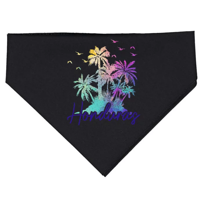 Honduras Beach Vintage Palm Trees Vacation USA-Made Doggie Bandana