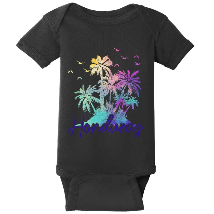 Honduras Beach Vintage Palm Trees Vacation Baby Bodysuit