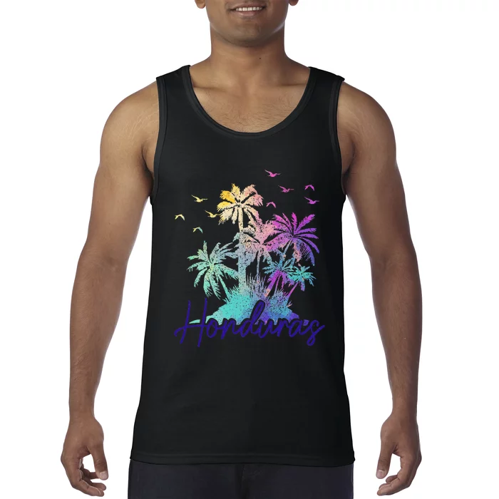 Honduras Beach Vintage Palm Trees Vacation Tank Top