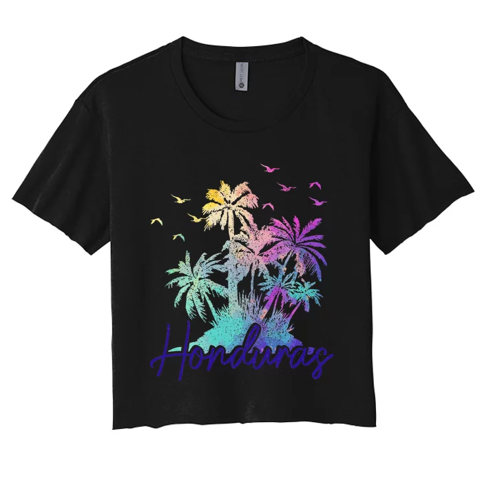 Honduras Beach Vintage Palm Trees Vacation Women's Crop Top Tee