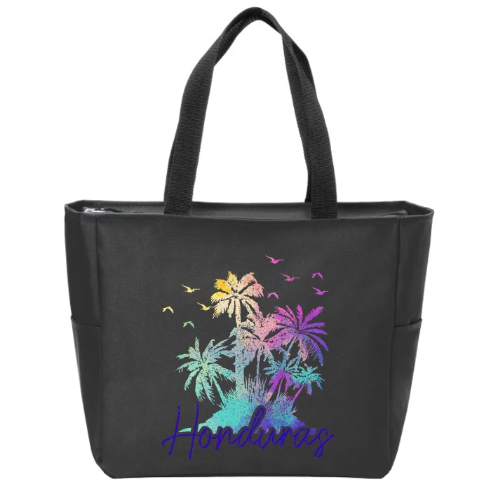 Honduras Beach Vintage Palm Trees Vacation Zip Tote Bag