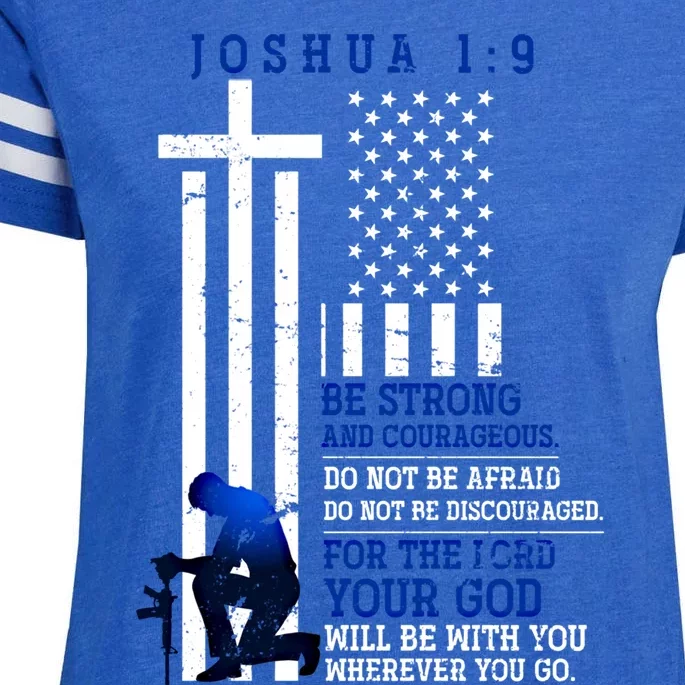 Holy Bible Verse Us Flag American Christian Gift Idea Prayer Gift Enza Ladies Jersey Football T-Shirt