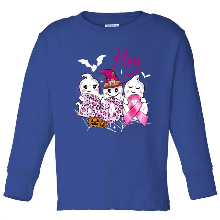 Hey Boo We Wear Cute Ghost Pink Breast Cancer Awareness Gift Toddler Long Sleeve Shirt