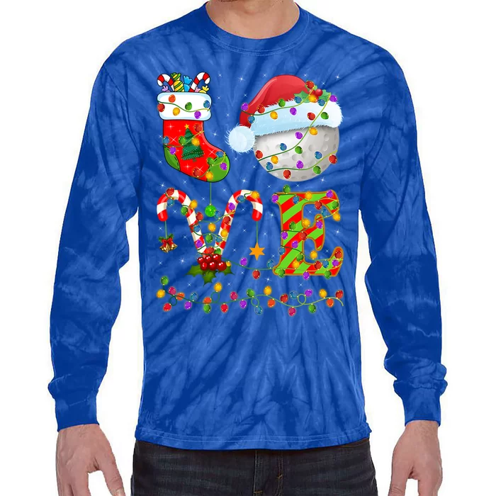 Hockey Ball Xmas Lighting Santa Love Hockey Ball Christmas Gift Tie-Dye Long Sleeve Shirt