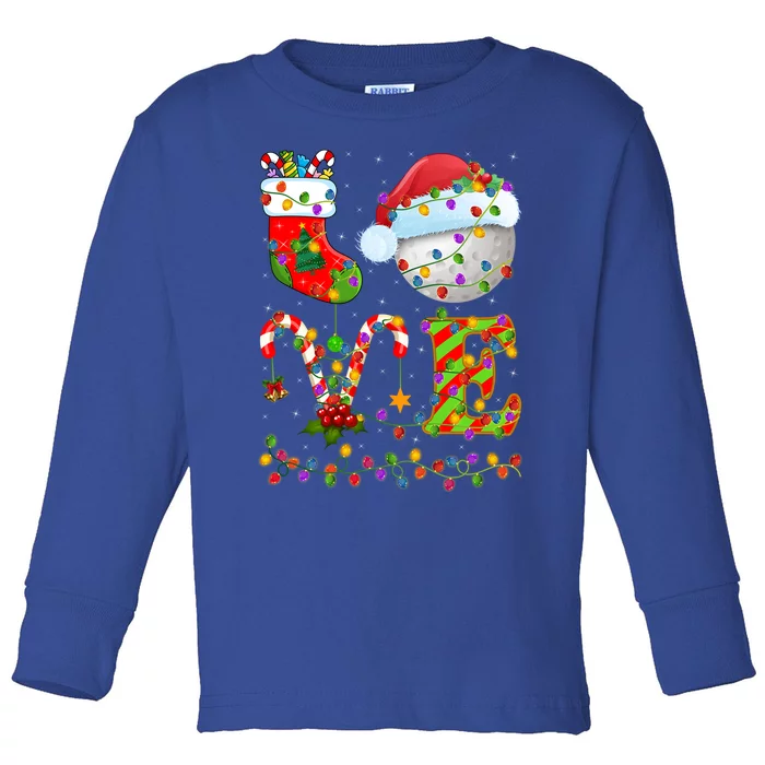 Hockey Ball Xmas Lighting Santa Love Hockey Ball Christmas Gift Toddler Long Sleeve Shirt