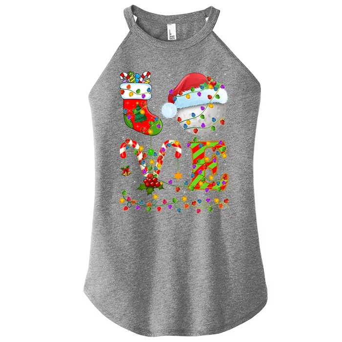 Hockey Ball Xmas Lighting Santa Love Hockey Ball Christmas Gift Women’s Perfect Tri Rocker Tank