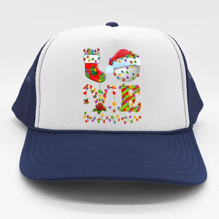 Hockey Ball Xmas Lighting Santa Love Hockey Ball Christmas Gift Trucker Hat