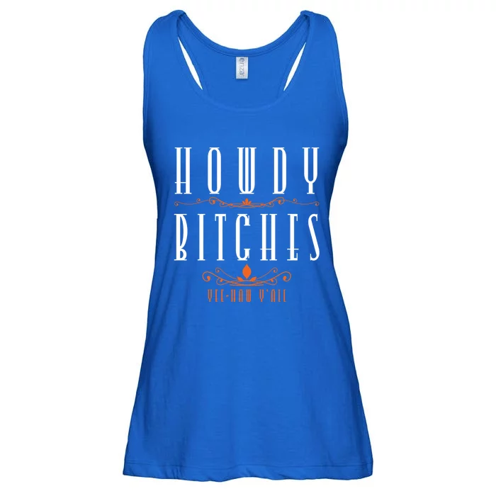 Howdy Bitches Yeehaw Ya'll Cow Horse Lover Vintage Gift Ladies Essential Flowy Tank