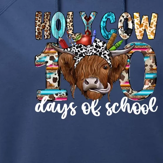 Holy Cow 100 Days Of School Funny Performance Fleece Hoodie