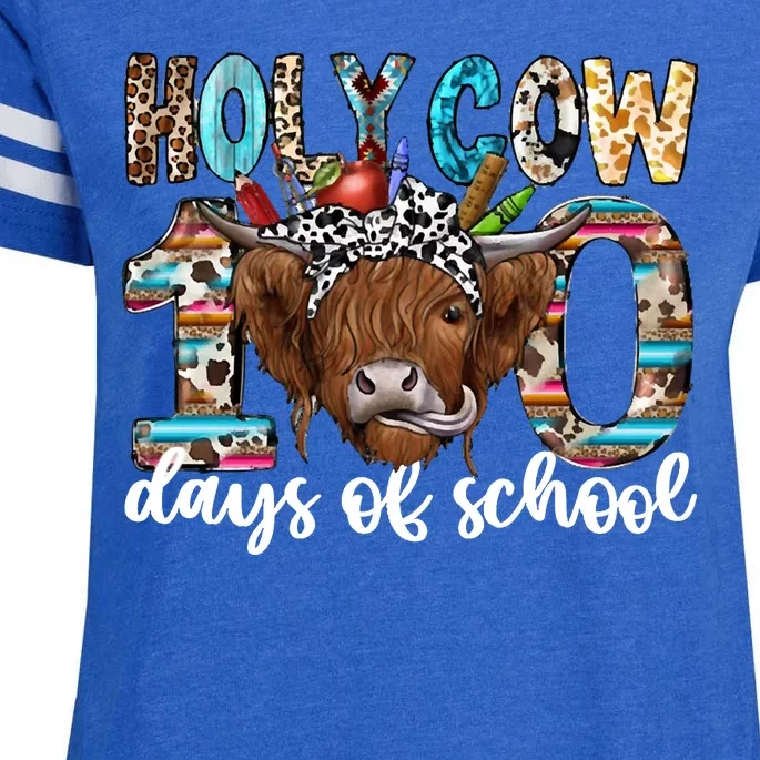 Holy Cow 100 Days Of School Funny Enza Ladies Jersey Football T-Shirt