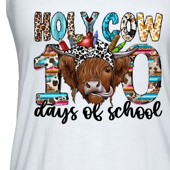 Holy Cow 100 Days Of School Funny Ladies Essential Flowy Tank