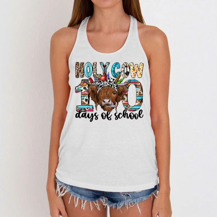 Holy Cow 100 Days Of School Funny Women's Knotted Racerback Tank