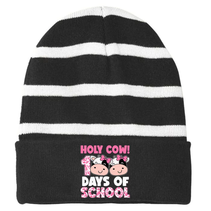 Holy Cow 100 Days Of School Teachers Students Striped Beanie with Solid Band