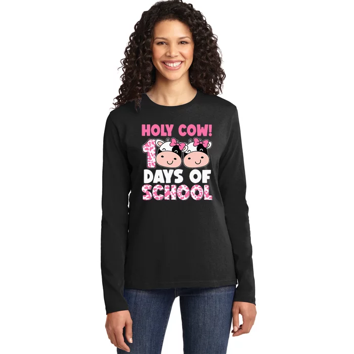 Holy Cow 100 Days Of School Teachers Students Ladies Long Sleeve Shirt