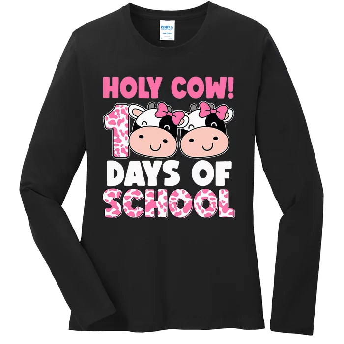 Holy Cow 100 Days Of School Teachers Students Ladies Long Sleeve Shirt