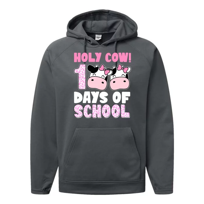 Holy Cow 100 Days Of School Funny Cute Performance Fleece Hoodie