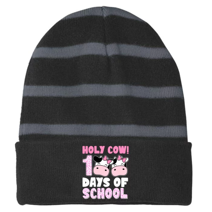 Holy Cow 100 Days Of School Funny Cute Striped Beanie with Solid Band