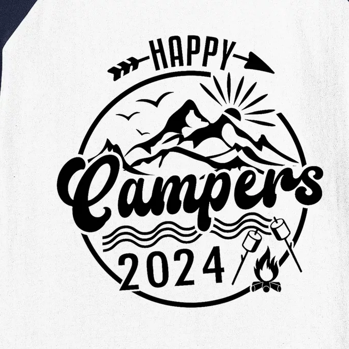 Happy Campers 2024 Friends Camping Adventures In Outdoors Baseball Sleeve Shirt