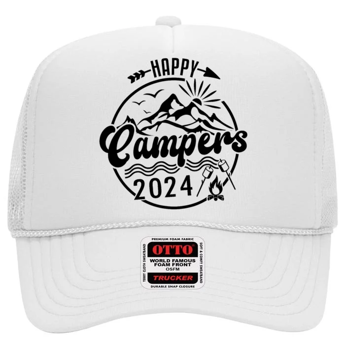 Happy Campers 2024 Friends Camping Adventures In Outdoors High Crown Mesh Trucker Hat