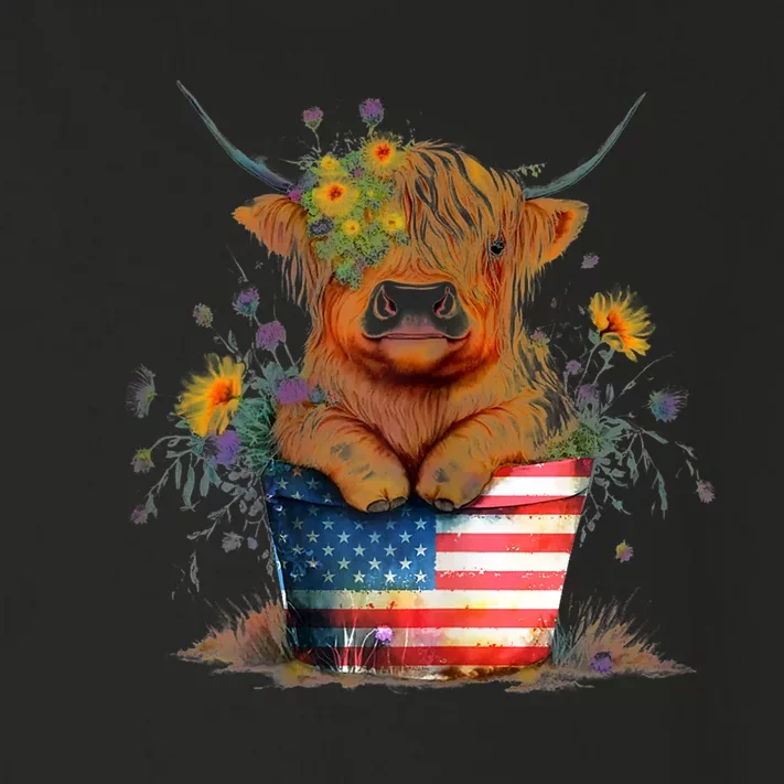 Highland Cow 4th Of July America Flag Patriotic Cow Gift Toddler Long Sleeve Shirt