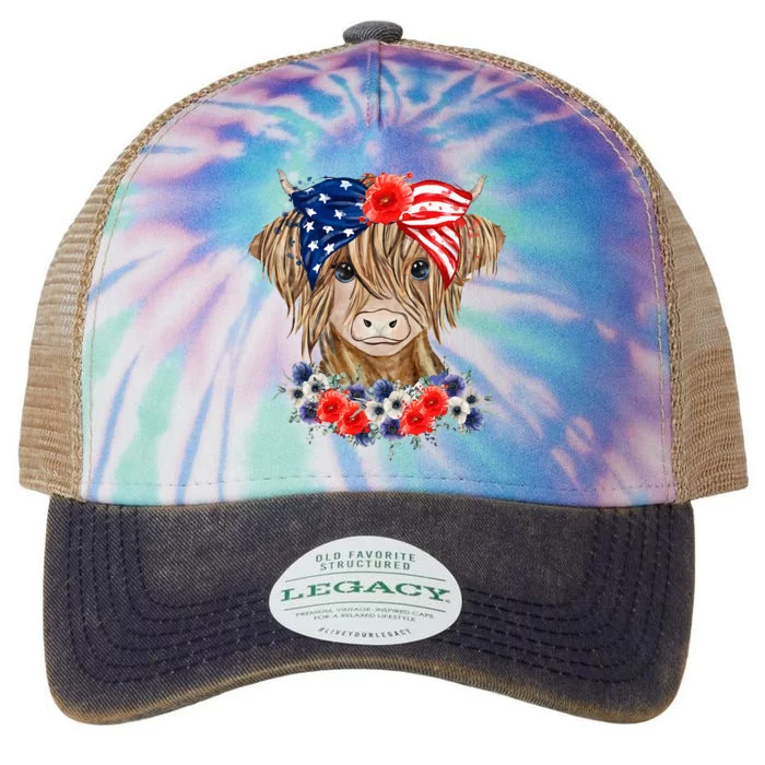 Highland Cow 4th Of July American Flag Independence Day Legacy Tie Dye Trucker Hat