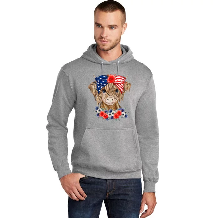 Highland Cow 4th Of July American Flag Independence Day Tall Hoodie