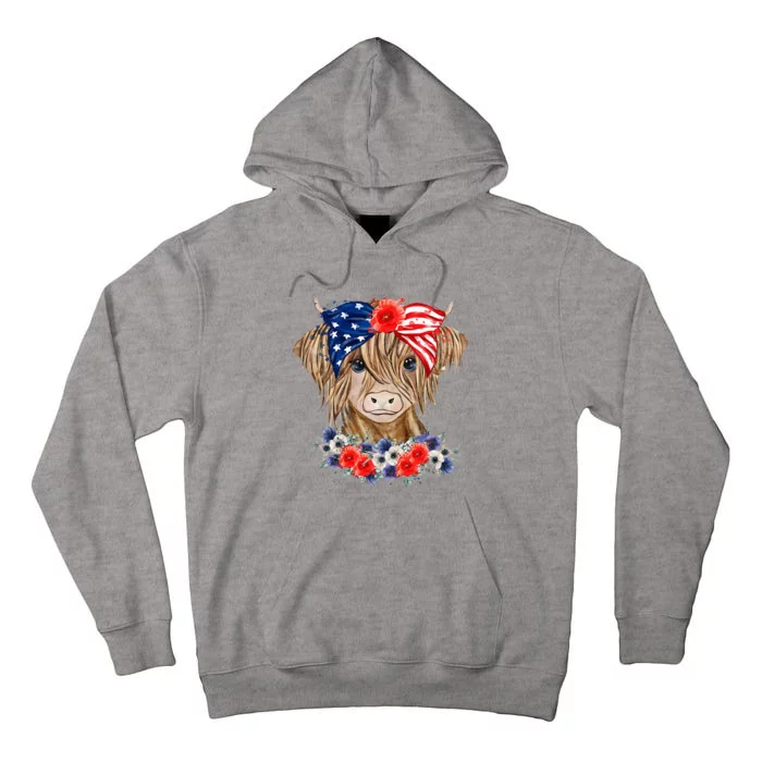 Highland Cow 4th Of July American Flag Independence Day Tall Hoodie