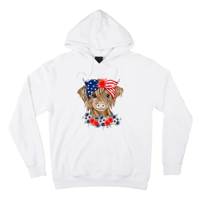 Highland Cow 4th Of July American Flag Independence Day Hoodie