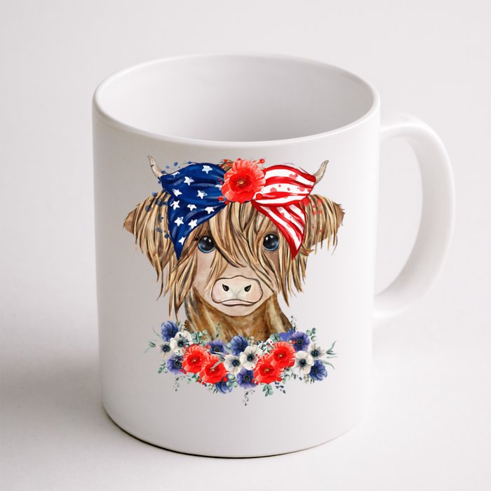 Highland Cow 4th Of July American Flag Independence Day Front & Back Coffee Mug