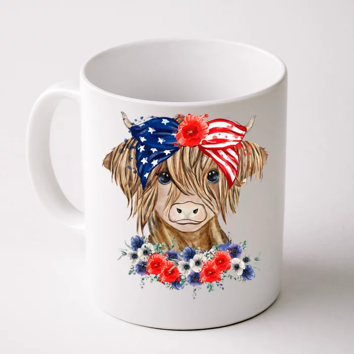 Highland Cow 4th Of July American Flag Independence Day Front & Back Coffee Mug